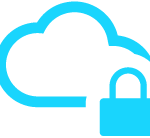 A blue cloud with a padlock on it.
