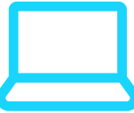 A blue laptop icon on a black background.