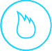 A blue flame icon in a circle.