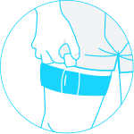 Illustration of a person pulling up their underwear, focusing on the side view of the hip.