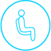 A line icon of a person sitting in a chair.