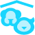 A blue icon with two birds in the shape of a house.