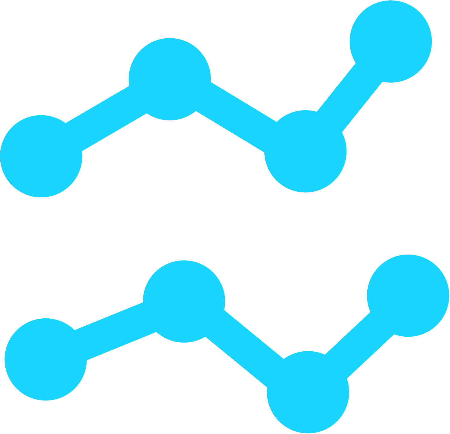 Two parallel line graphs in bright blue, each consisting of four connected circles, illustrate data trends with upward fluctuations at different points. Set against a black background, these visually striking graphs highlight the Emfit and Fibion metrics effectively.