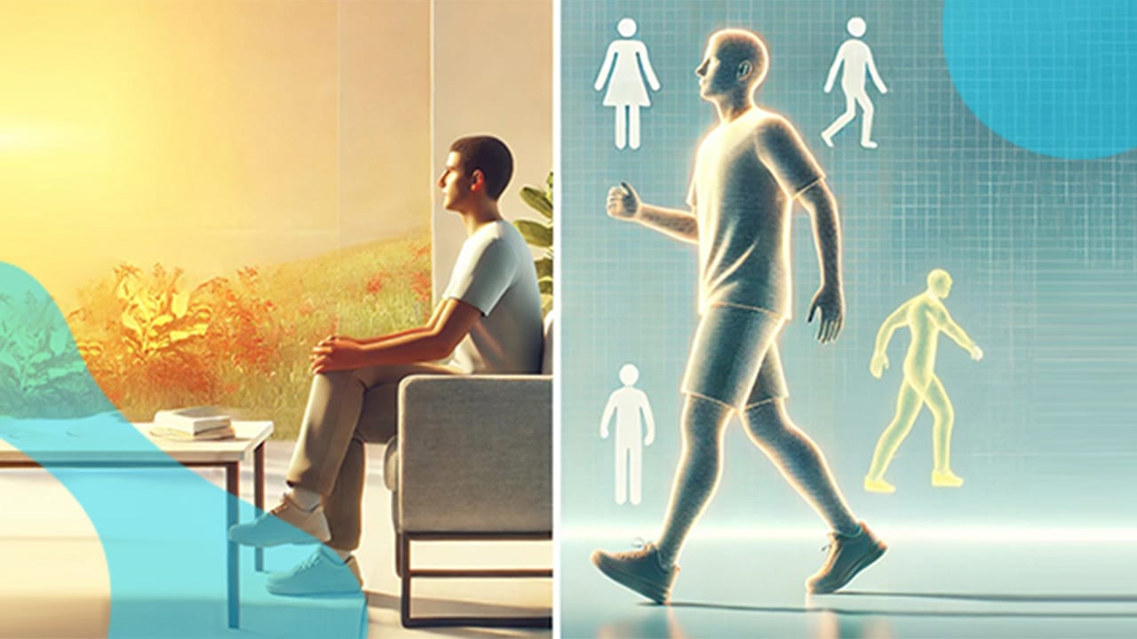 Illustration split in two: the left side shows a person sitting indoors, gazing outside; the right features a glowing figure walking with icons of male and female symbols above. This eye-catching imagery, perfect for a single post designed with Elementor, conveys introspection and identity exploration.