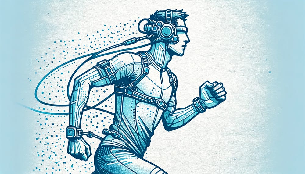 Futuristic image of athletic person with lot of wearable technology