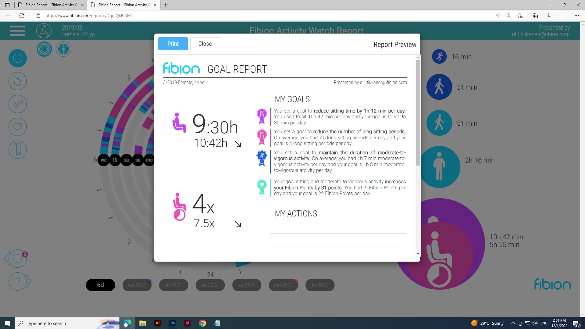 Fibion Interactive Goal Setting Report and PDF