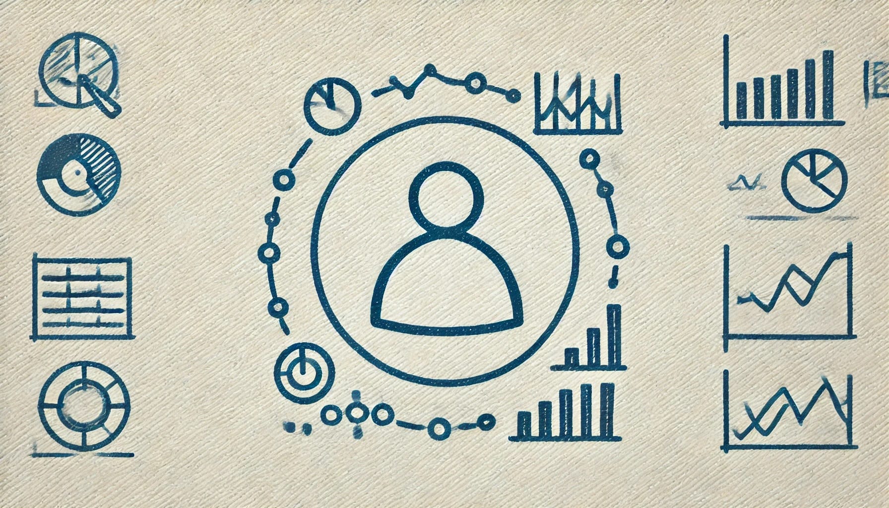 Illustration of a person icon surrounded by various charts and graphs, including bar graphs, pie charts, and line graphs, representing data analytics concepts and hypothesis generation.