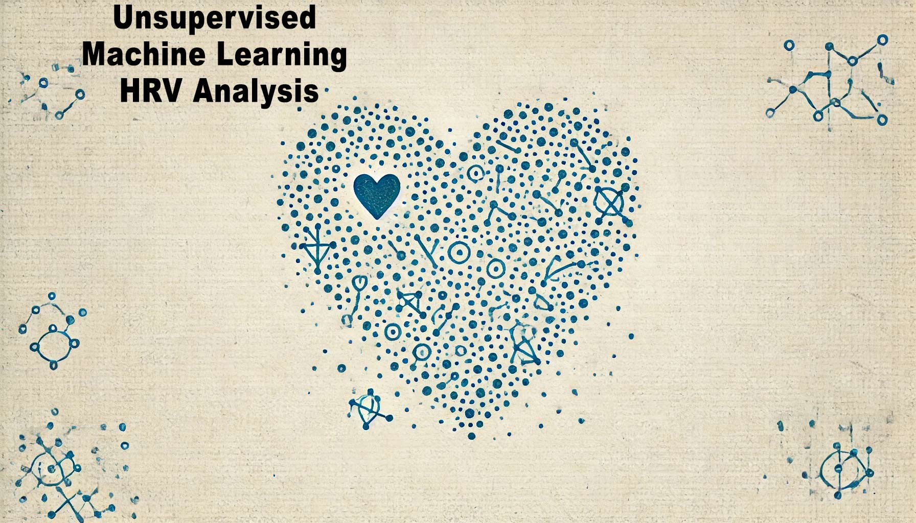 Illustration of a heart shape filled with various scientific symbols and formulas. The text reads "Unsupervised Machine Learning HRV Analysis" in the top left corner, highlighting its potential for anomaly detection in health metrics.