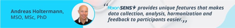 Banner featuring Andreas Holtermann and a quote about HooaSENS providing unique features for easier data collection, analysis, harmonization, and feedback.