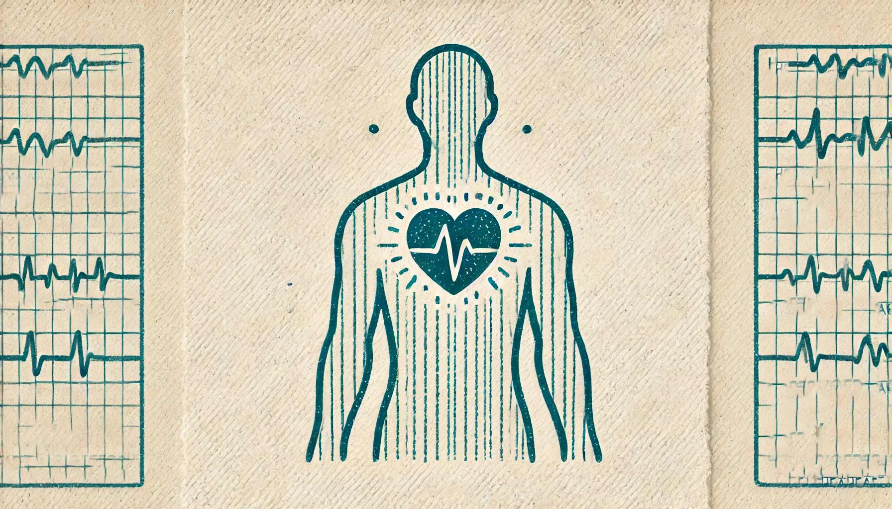 An illustration depicts a person with a heart monitor inside their chest, surrounded by ECG patterns on a textured background, highlighting the intricacies of HRV biofeedback.