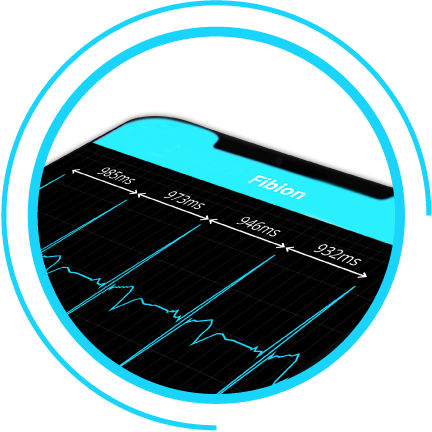 Close-up of a smartphone screen displaying a line graph labeled in milliseconds, showcasing detailed data analysis powered by SENS Motion.