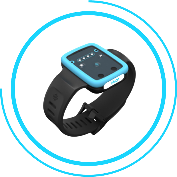 Display the sleek Fibion Krono smartwatch, showcasing its elegant black and blue design with a rectangular screen and comfortable black strap, all presented at an angle.