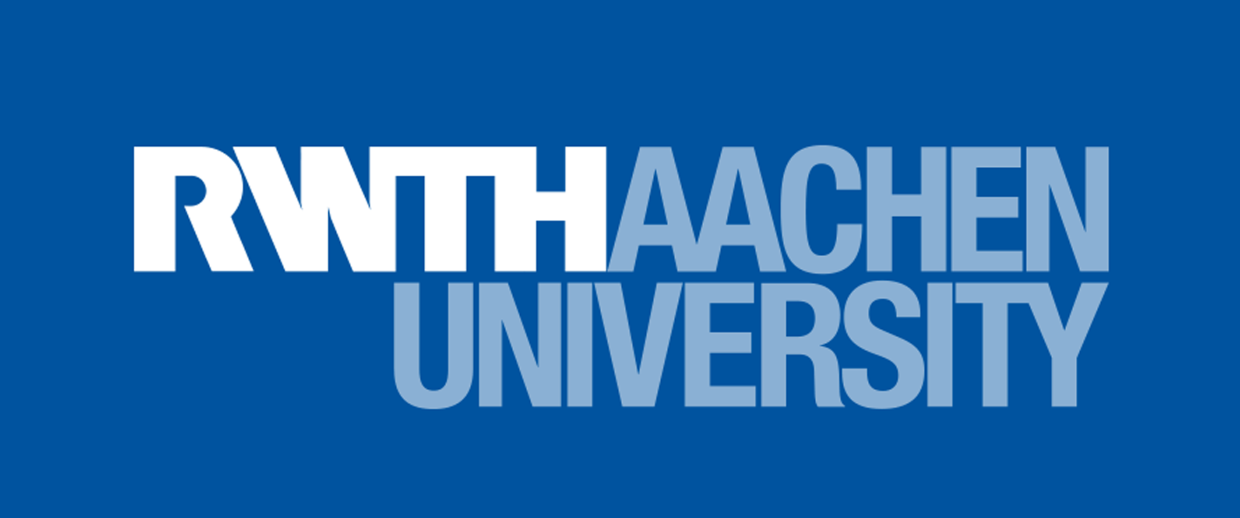 Logo of RWTH Aachen University with the name in bold white and light blue text on a blue background.